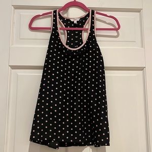 Black & Pink Polka Dot Racer Back Tank Top with Ruffles